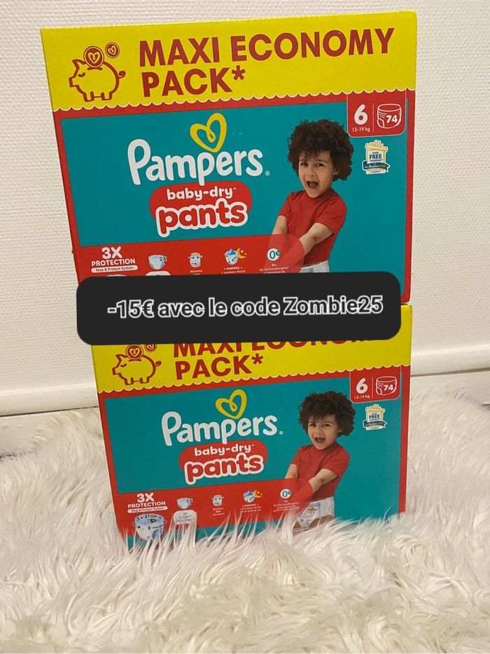 2 cartons de couches Pampers taille six