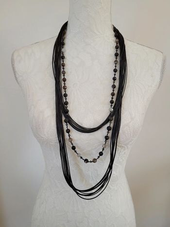 Sautoir en cuir et perles noir NEUF📿