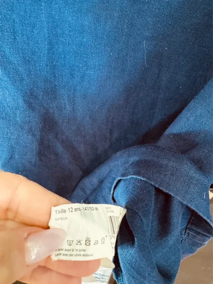 Taille 12 ans robe d’été fille Monoprix bleue marine * lin * 🌸 - photo numéro 5
