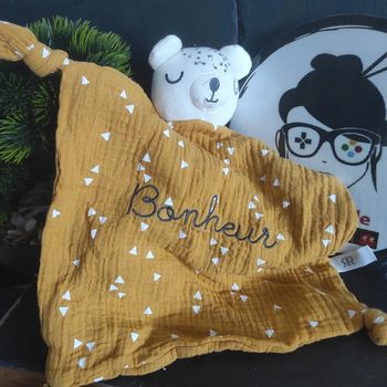 doudou ours lange jaune moutarde blanc bonheur triangle gris coton le redoute