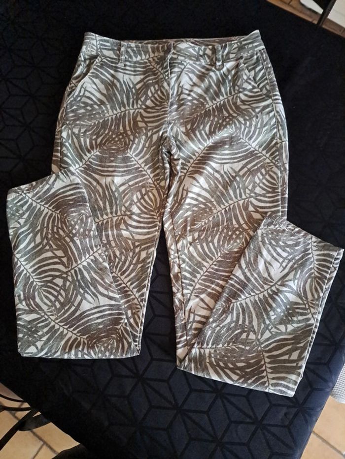 Pantalon original imprimé feuille de fougères taille haute 38 - photo numéro 2