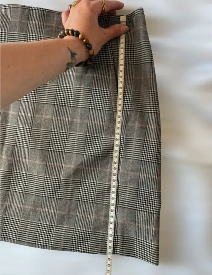 Jupe chic taille haute à carreaux gris et blanc avec poches - photo numéro 6