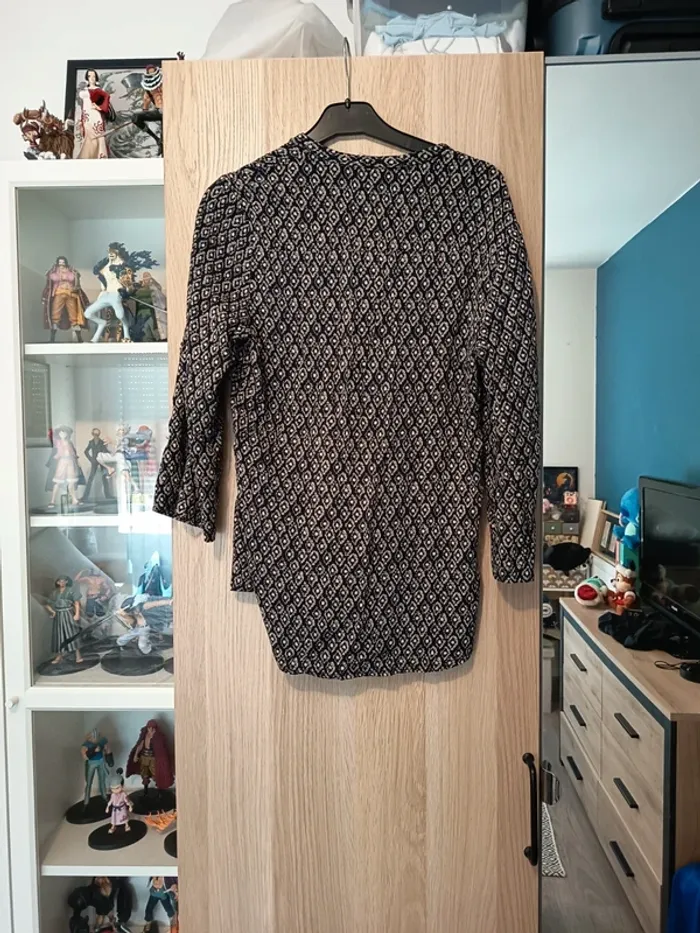 Blouse chemisier a motif asymétrique noir et beige manches 3/4 Akoz wooman - Taille M 38 - photo numéro 4