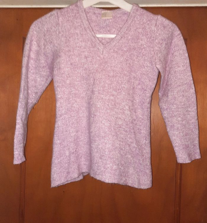 Pull col V rose chiné