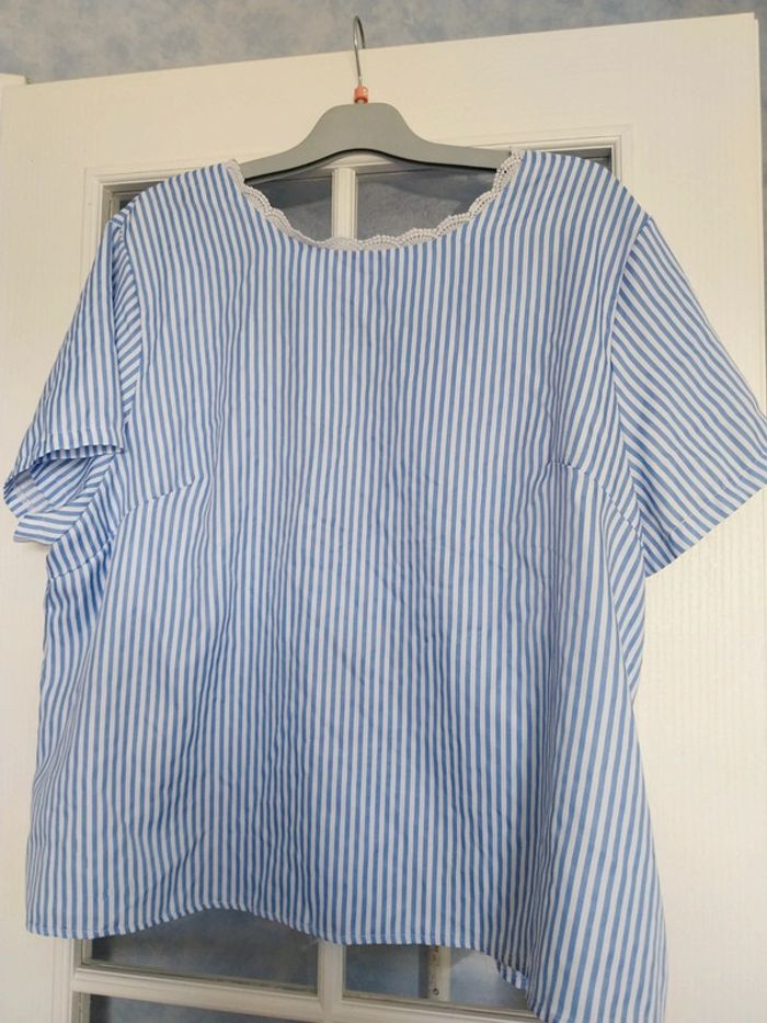 Blouse 4XL Shein curve rayée bleu blanc - photo numéro 2