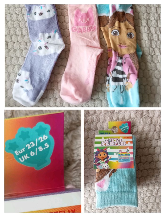 3 paires de chaussettes gabby chat 23/26