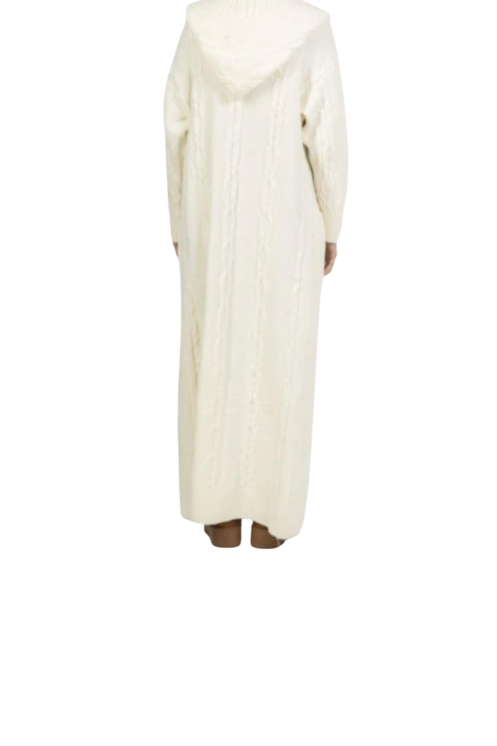 Cardigan Long, Gilet blanc en Grosse Maille avec Capuche et Poches - photo numéro 3