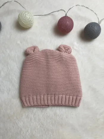 Bonnet oreilles d’ours rose - 3/6 mois