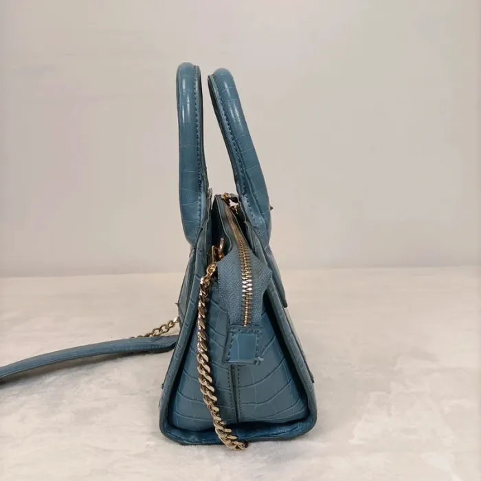 Petit sac à main bleu effet croco - petit format - bandoulière chaîne dorée - bon état S007 - photo numéro 4