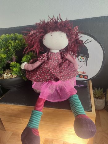 Doudou Peluche Poupée rose pois jeanne moulin roty les coquettes rayé robe Doll