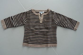 Pull rayé Marron rayé noir Vertbaudet 12 mois 74 cm
