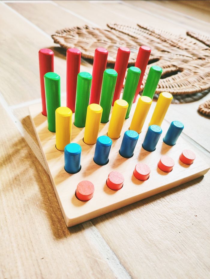 📊Blocs cylindres multicolores perception dimensionnelle en bois - photo numéro 2