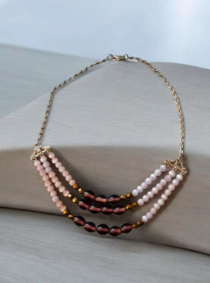 Collier chic multi rang violet rose bronze - photo numéro 3