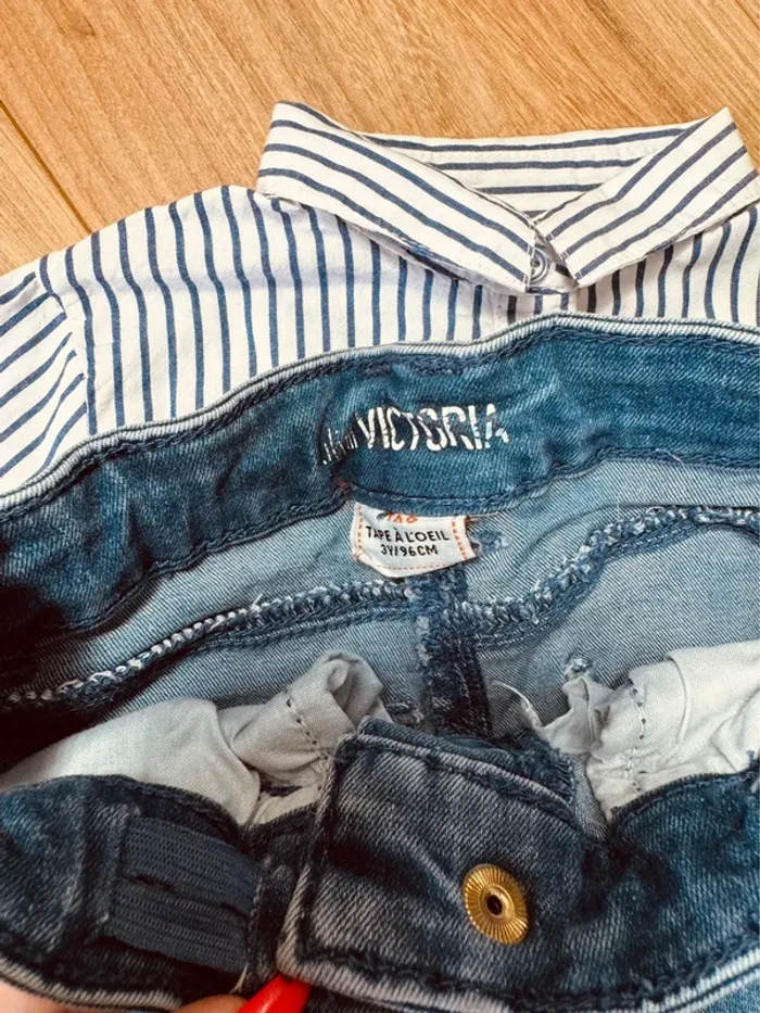 Taille 3 ans tenue 4 pièces fille TAO bleu * rayures * 🩷 - photo numéro 8