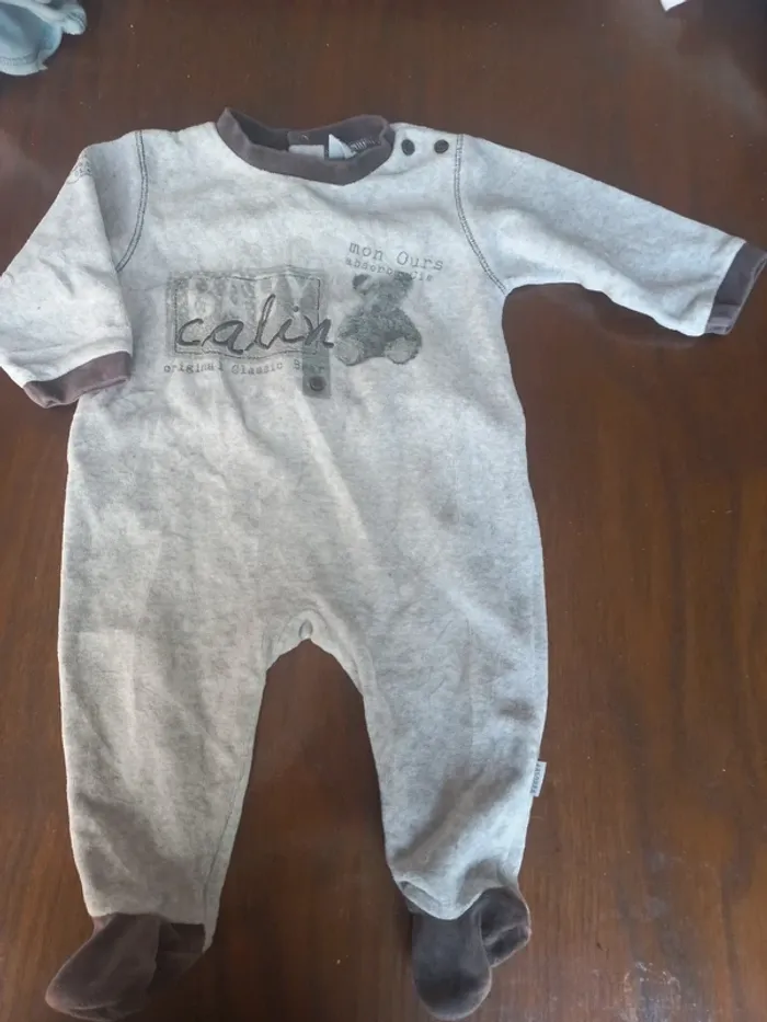 Pyjama velour gris "ourson" absorba 12mois 74cm