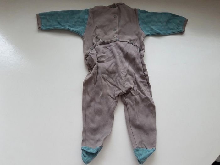 Grenouillère DPam grise à manche et pieds turquoise, motifs animaux sur le devant, 6 mois 63 cm - photo numéro 3