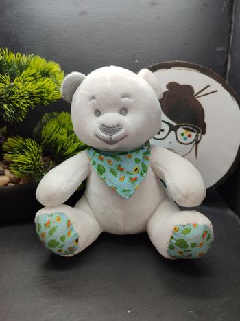 Doudou Peluche Ours Musti Mustela Rose Gris Plush Bandana Fleur Avocat Tournesol
