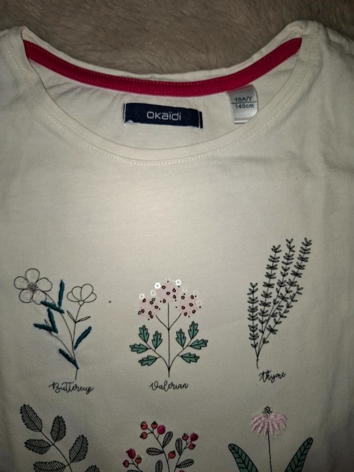 T shirt blanc feuille 10 ans okaidi - photo numéro 4