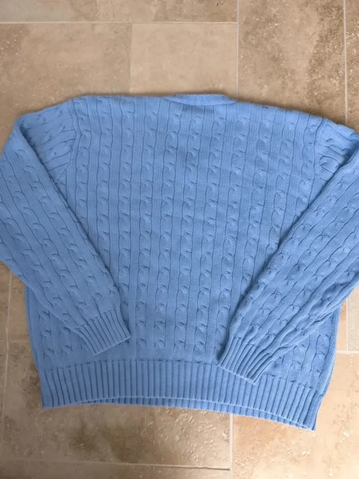 Pull col V torsadé Ralph Lauren L bleu logo marine excellent état - photo numéro 11