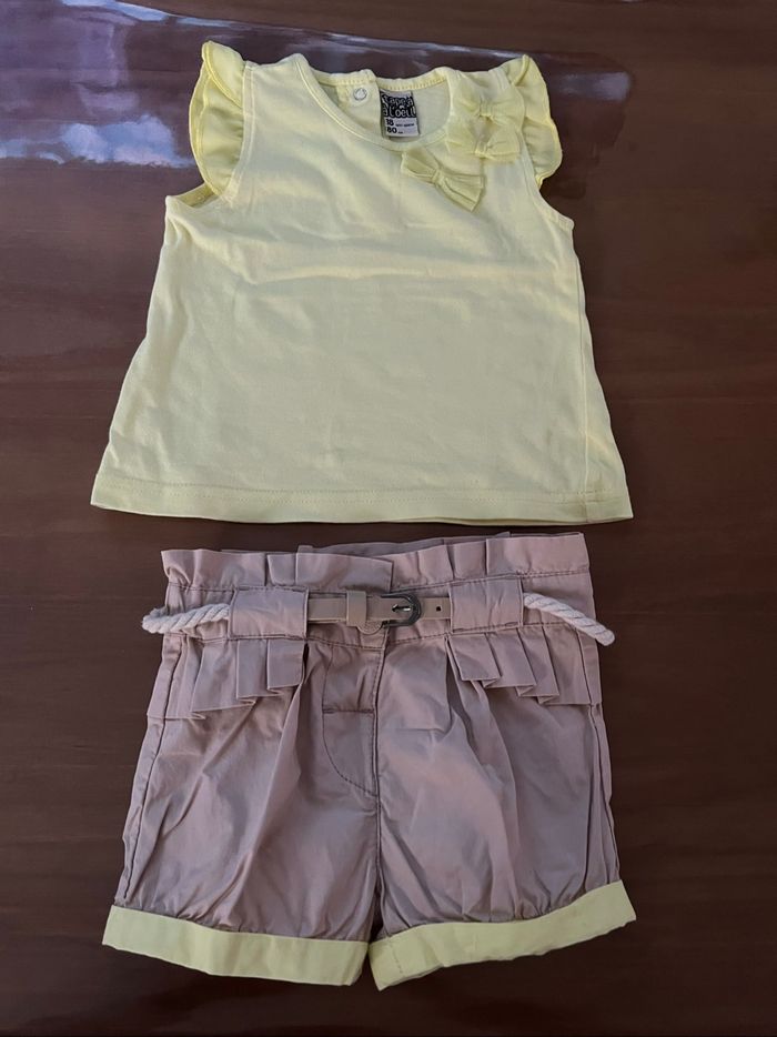 Ensemble short marron/teeshirt jaune Tape à l’œil  18 mois - photo numéro 2