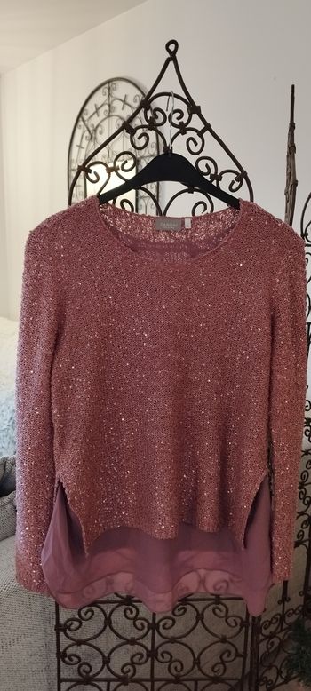 Tunique, haut à manches longues avec sequins couleur vieux rose avec doublure. Canda Premium C&A. Très bon état. Taille L