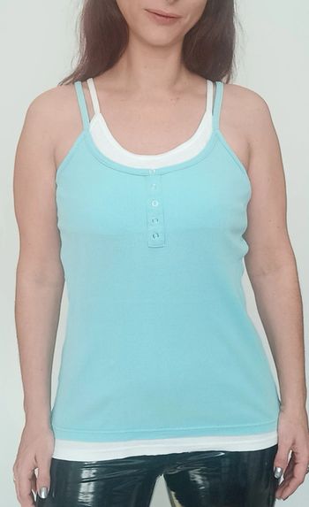 Top débardeur blanc et turquoise taille 46/48