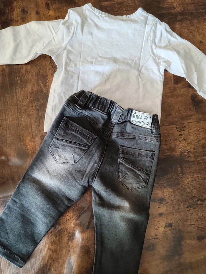 Ensemble garçon 12 mois t-shirt blanc et jean gris Grain de ble - photo numéro 3