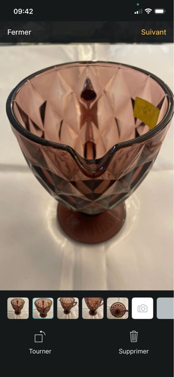 Grand pichet en verre, rose, vintage, - photo numéro 2