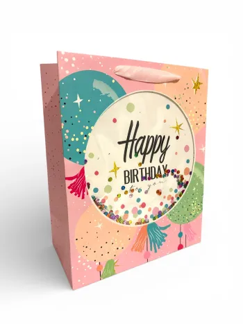 Sac cadeau « Joyeux anniversaire à toi » motif festif strass 27 x 33 x 14 cm Neuf