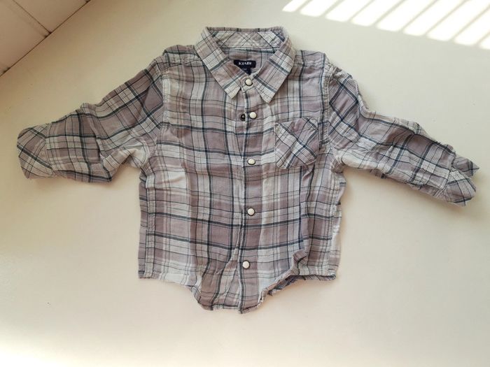 Chemise à carreau manche longue marron beige KIABI, fermeture boutons-pression, 12 mois, 73-76 cm