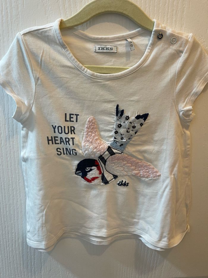 IKKS t-shirt 3ans blanc et oiseaux