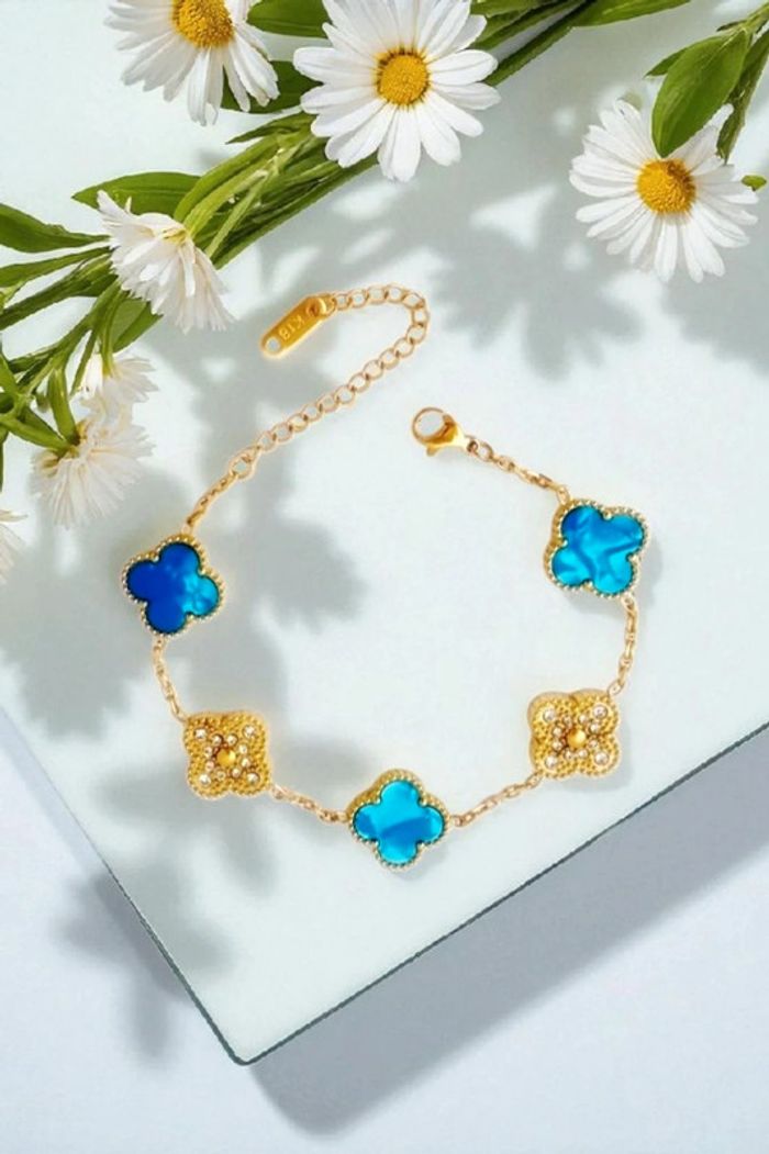 Lot de 5 bracelets en acier inoxydable 18K trèfle 1,2cm porte-bonheur 🍀 résistant à l'eau - photo numéro 2