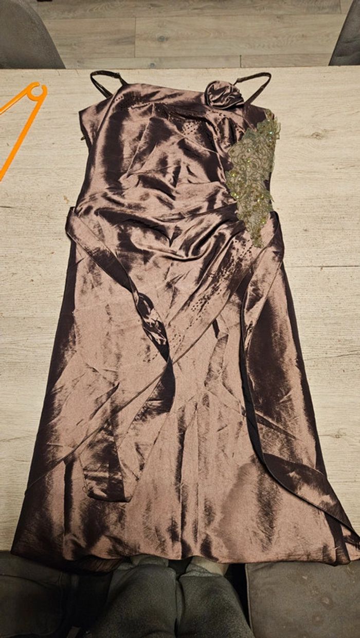 Robe longue de soirée brun satiné, à bretelles, Envie Collection, XL - photo numéro 6