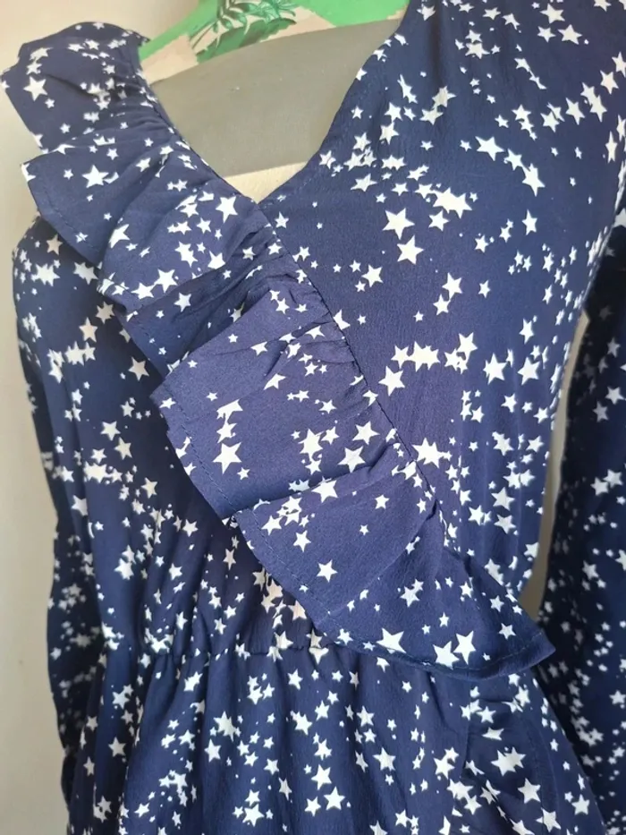 Robe bleue étoilée à volants - Brave Soul - neuve, taille XS - photo numéro 3