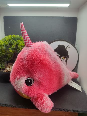 Peluche Doudou Narval Baleine Corne Max & Sax Rose Blanc Arc En Ciel Paillettes