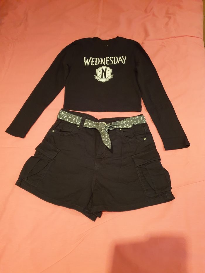 Ensemble short + t-shirt Mercredi Addams 10 ans - photo numéro 2