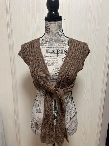 cardigans/ boléro couleur taupe à paillettes dorée 