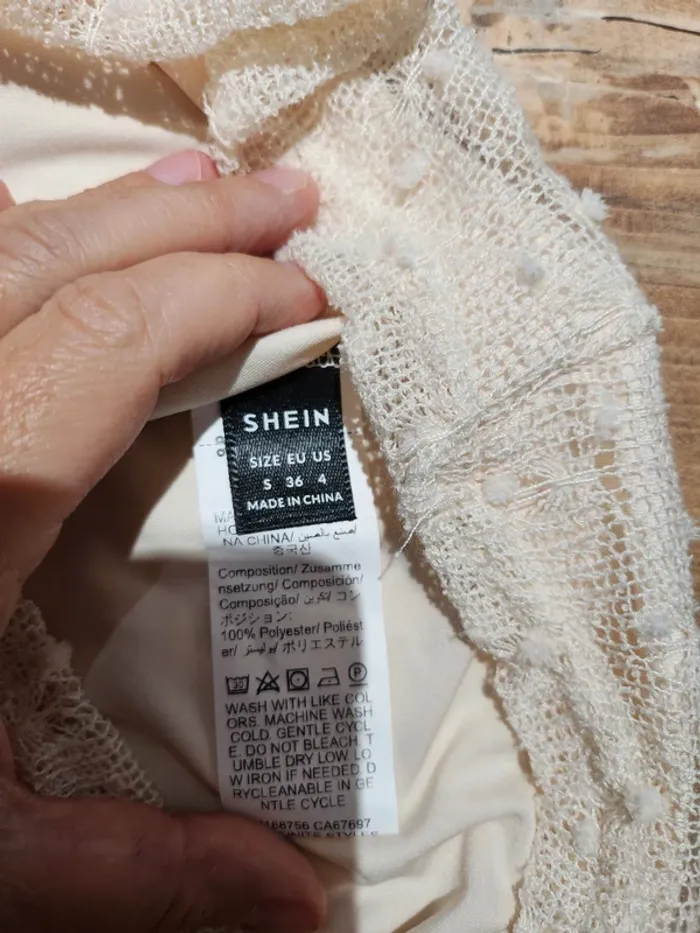 Haut tunique pull fin crème beige taille 36 Shein excellent état manches ajourées - photo numéro 6