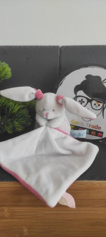 Doudou Mouchoir Lapin Rose Blanc Noeud Baby Nat Bn0464 Boule Pantin
