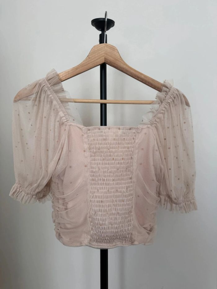 Top court à volants en tulle rose poudré M H&M - photo numéro 2