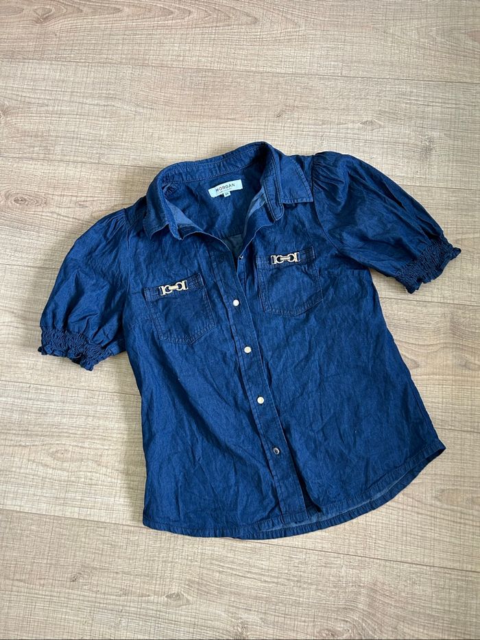 Chemise bleue marine à manches courtes Morgan taille 34 TBE - photo numéro 7