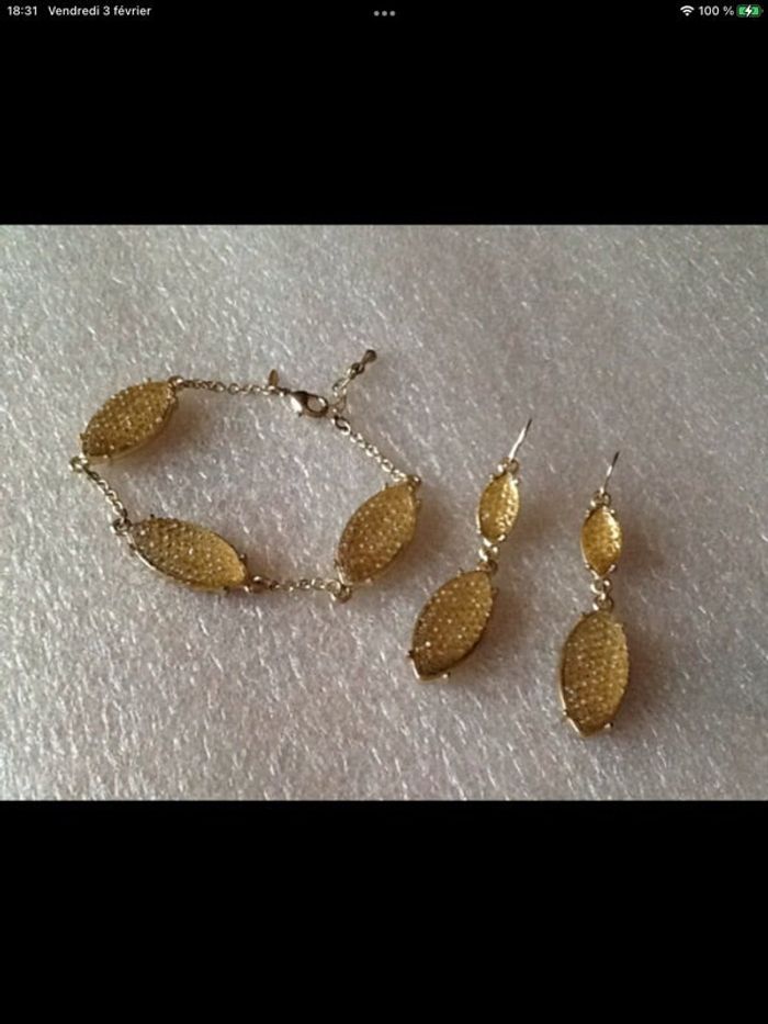 Parure neuve réversible Honey garantie sans nickel bracelet et boucles d oreilles