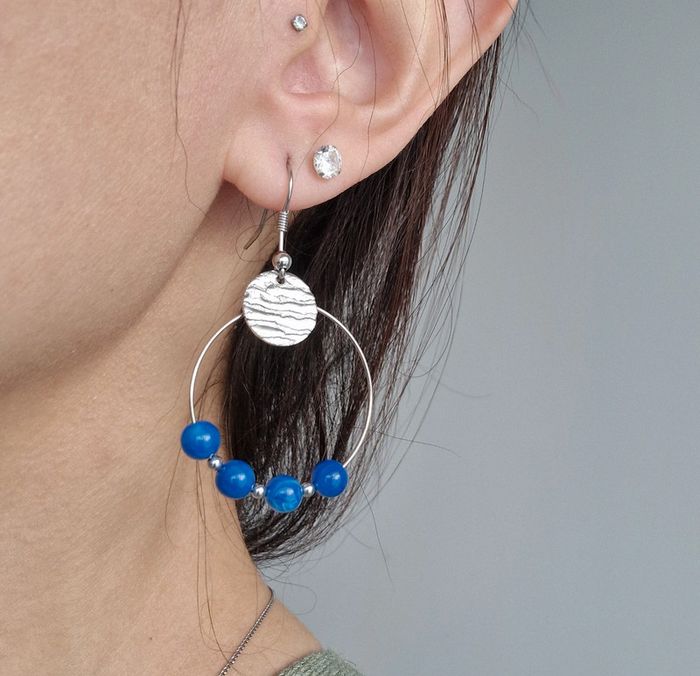 Boucle d'oreille créole bleu - photo numéro 2
