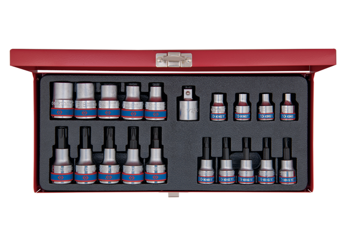 Coffret de douilles et douilles tournevis TORX® 3/8" et 1/2" avec accessoires - 20 pièces - 7120pr