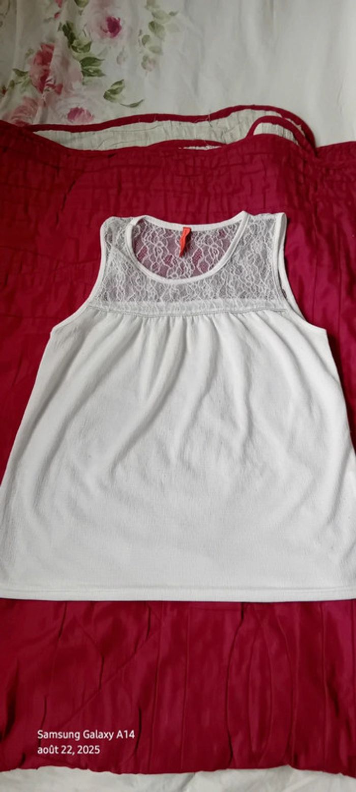 Haut blanc sans manches avec dentelle aspect gaufré fille 14 ans FPC - photo numéro 11