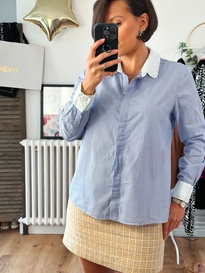 Chemisier blouse Claudie Pierlot bleue rayée taille 38 - photo numéro 3