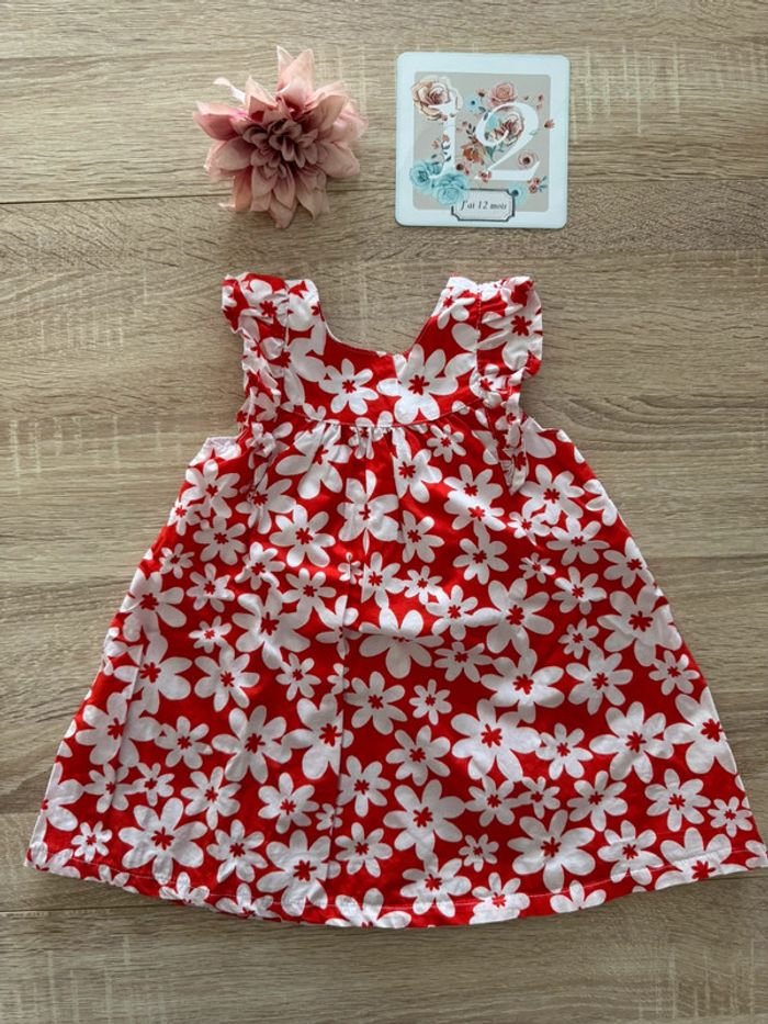 Robe rouge à fleurs Orchestra 18 mois TBE
