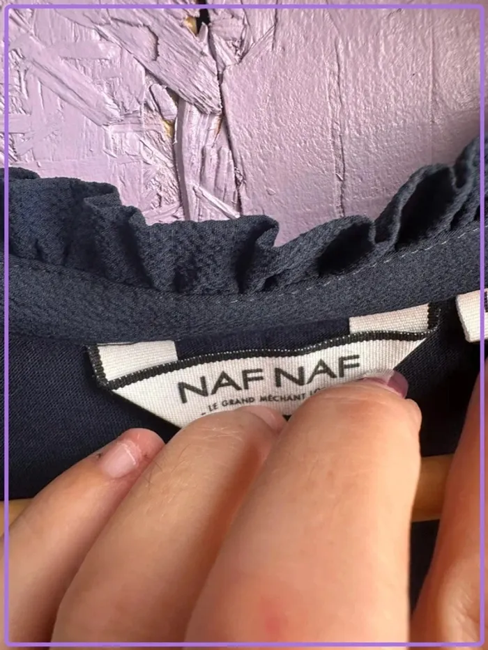 Blouse Naf Naf marine dentelle brodée - Taille L - photo numéro 3