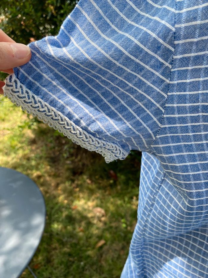 Robe été bleue et blanche à carreaux avec pompoms taille XS - photo numéro 5