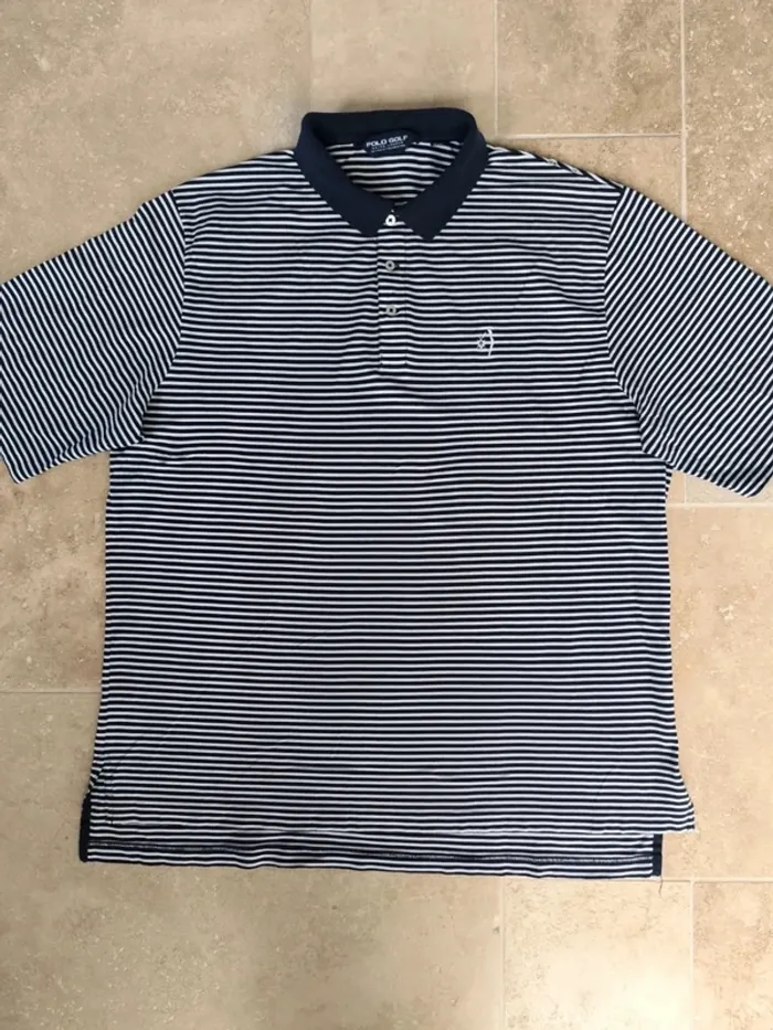Polo Ralph Lauren Golf homme taille XL marinière rayures fines logo blanc